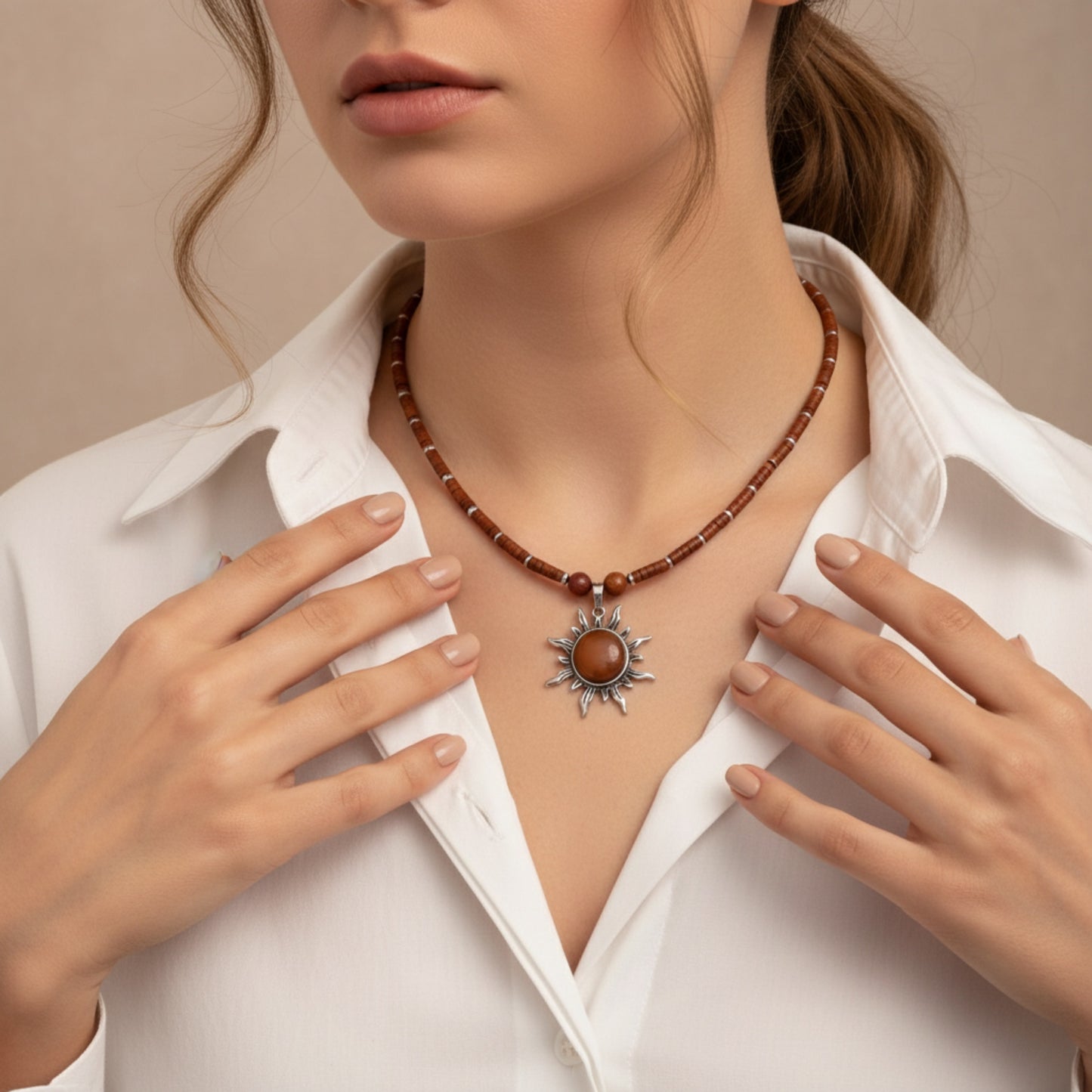 Red Jasper & Sunstone Beaded Necklace