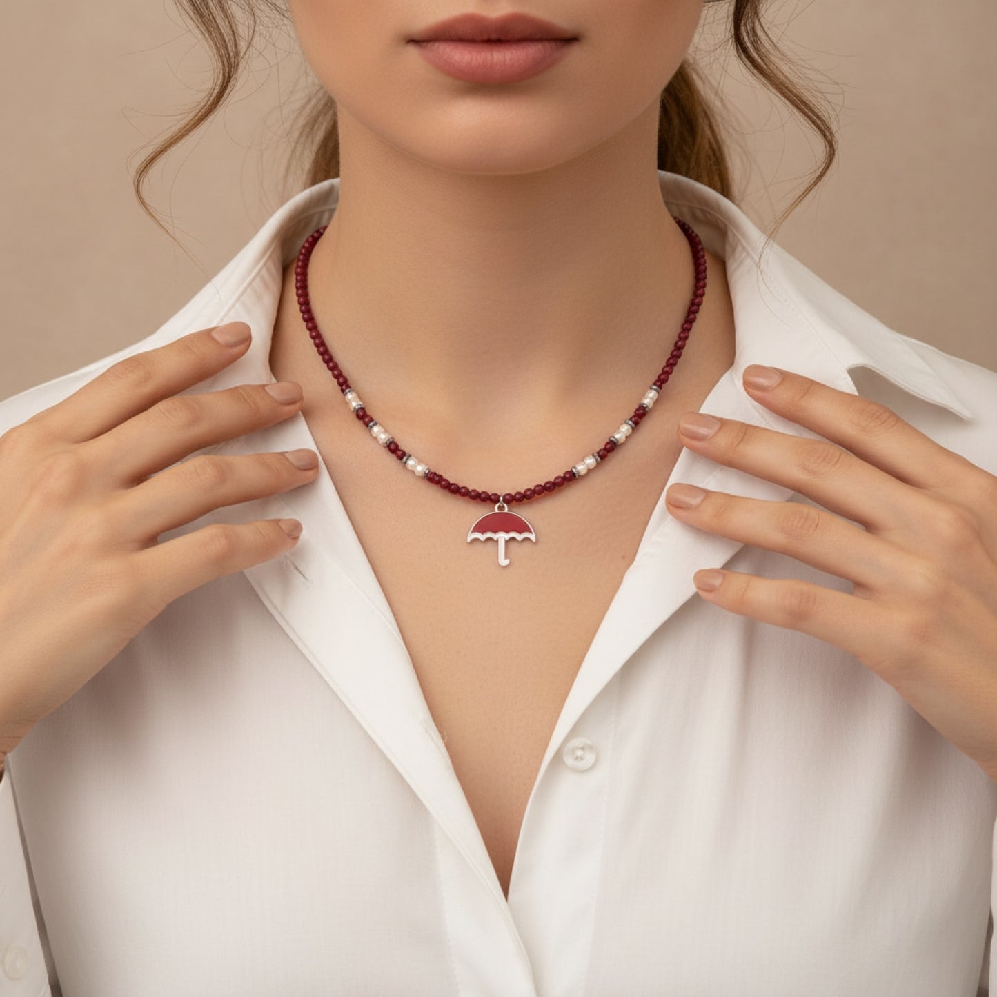Red Jade & Pearl Beaded Necklace