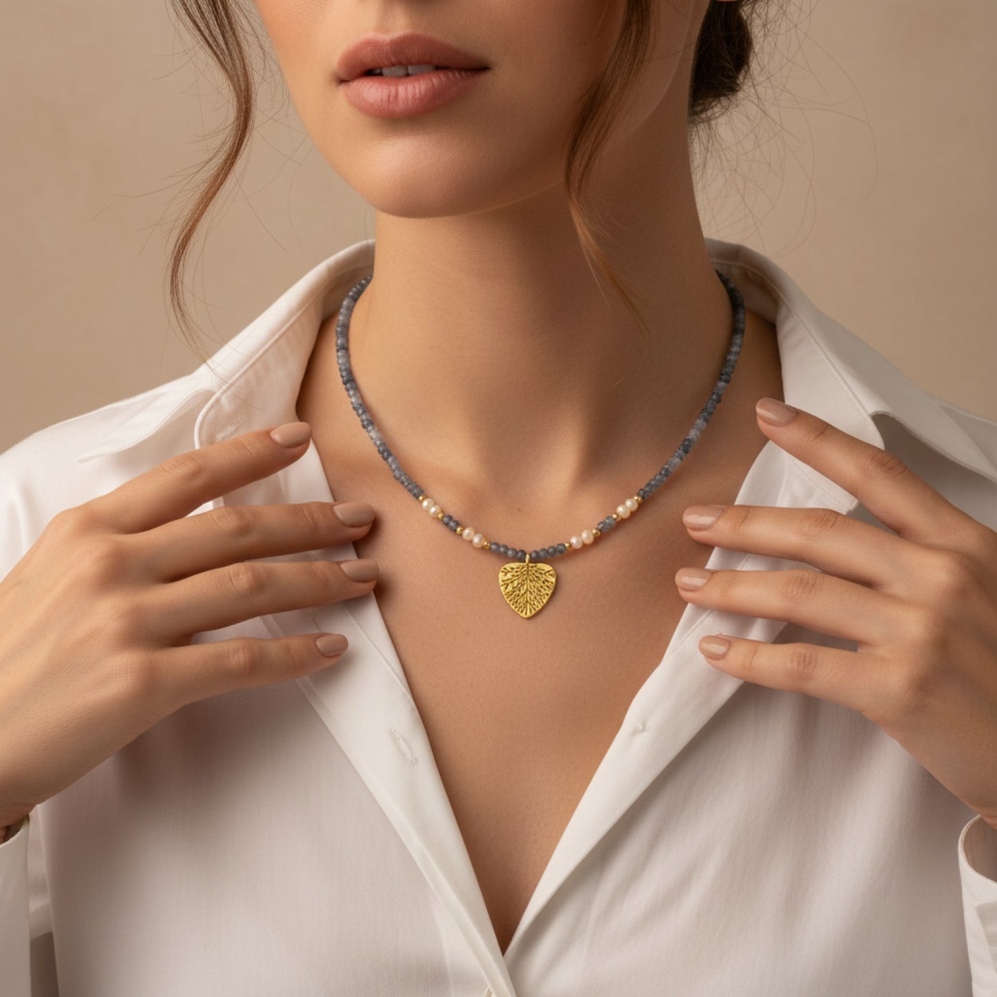 Grey Sapphire & Pearl Beaded Necklace
