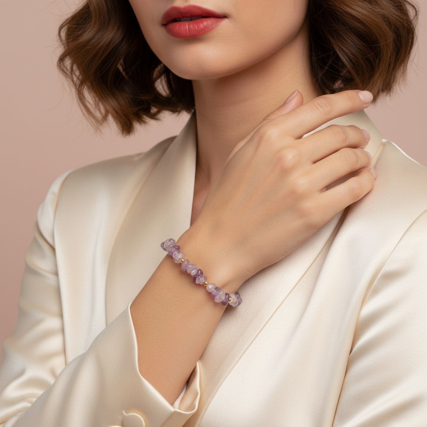 Amethyst Chip & Gold Beaded Bracelet