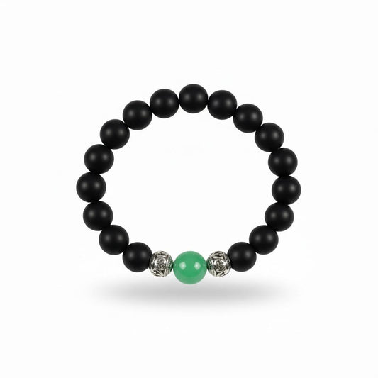 Matte Black Onyx & Green Jade Beaded Bracelet