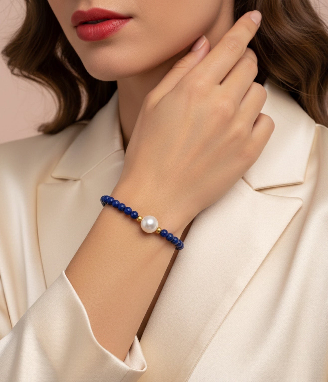 Lapis Lazuli & Pearl Beaded Bracelet