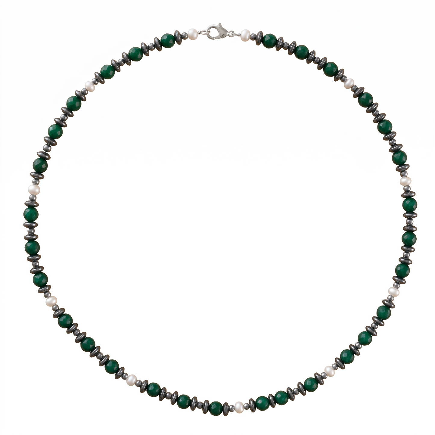 Green Agate, Hematite & Pearl Necklace