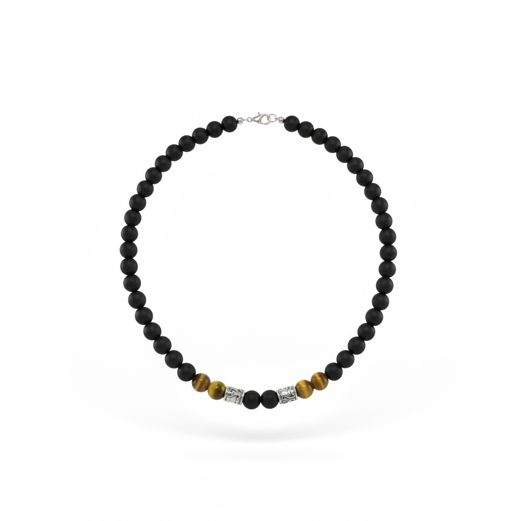 Matte Black Onyx & Tiger Eye Beaded Necklace