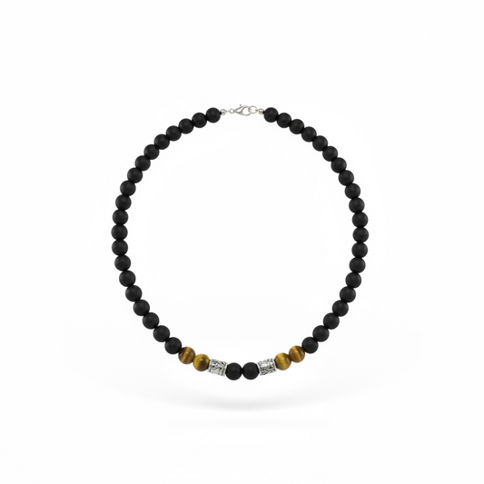 Matte Black Onyx & Tiger Eye Beaded Necklace