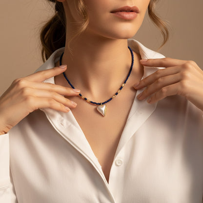 Lapis Lazuli & Pearl Beaded Necklace