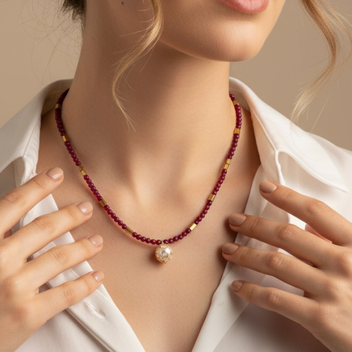 Ruby & Pearl Beaded Necklace