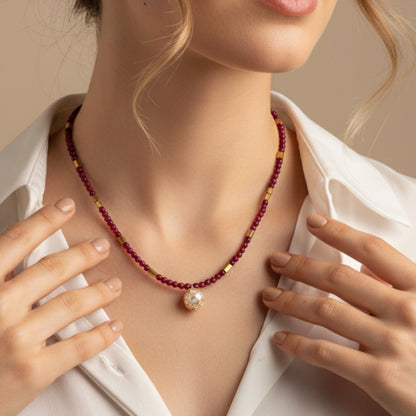 Ruby & Pearl Beaded Necklace