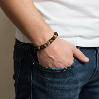 Lava Stone & Tiger Eye Beaded Bracelet