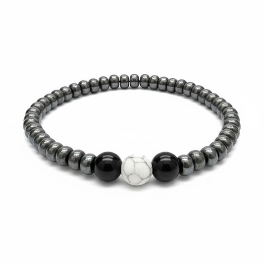 Hematite, Onyx & Howlite Beaded Bracelet