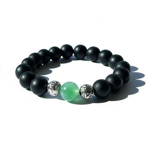 Matte Black Onyx & Green Jade Beaded Bracelet