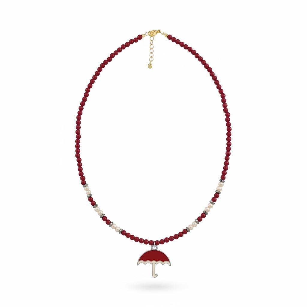 Red Jade & Pearl Beaded Necklace
