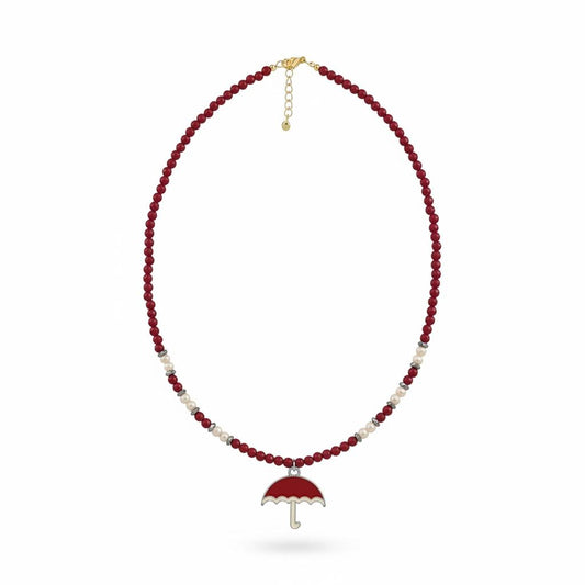 Red Jade & Pearl Beaded Necklace