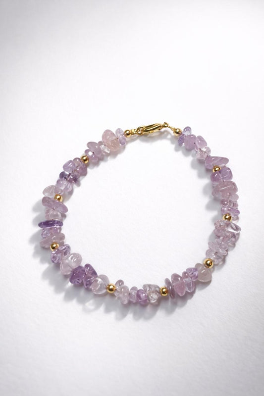 Amethyst Chip & Gold Beaded Bracelet