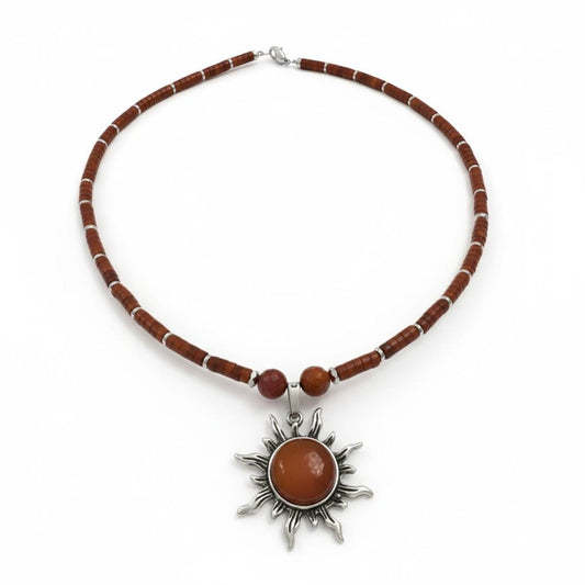 Red Jasper & Sunstone Beaded Necklace
