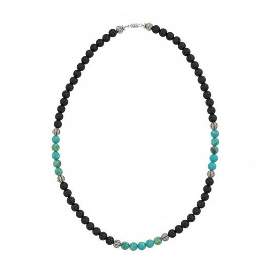 Lava Stone & Turquoise Beaded Necklace