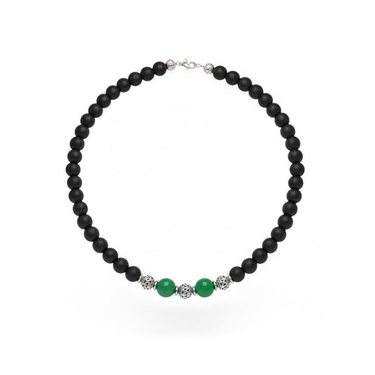Matte Black Onyx & Green Jade Beaded Necklace