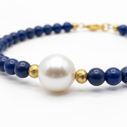 Lapis Lazuli & Pearl Beaded Bracelet