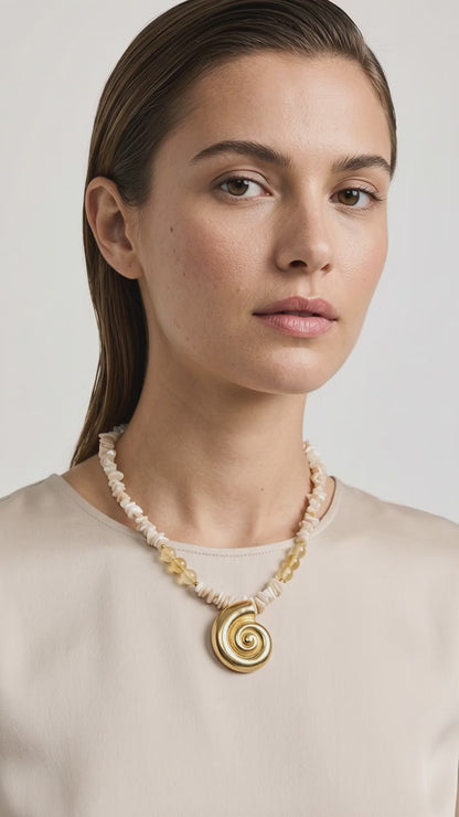 Citrine & Shell Nautilus Necklace